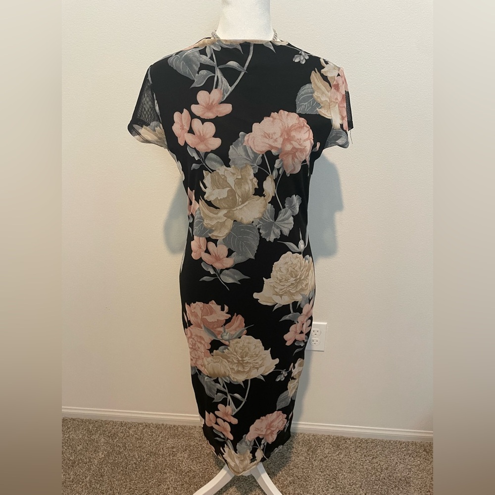 Fashion Nova Black Floral Midi Dress